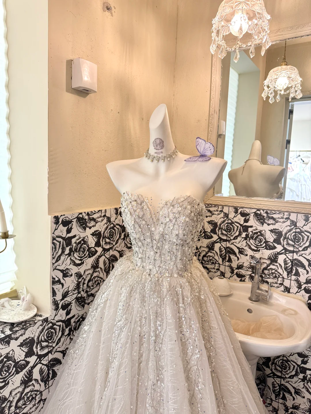 Ivory Strapless Gown with Rhinestones, Cinched Waist, Full Flared Skirt, Long Romantic Dress, Wedding Gown gh7777