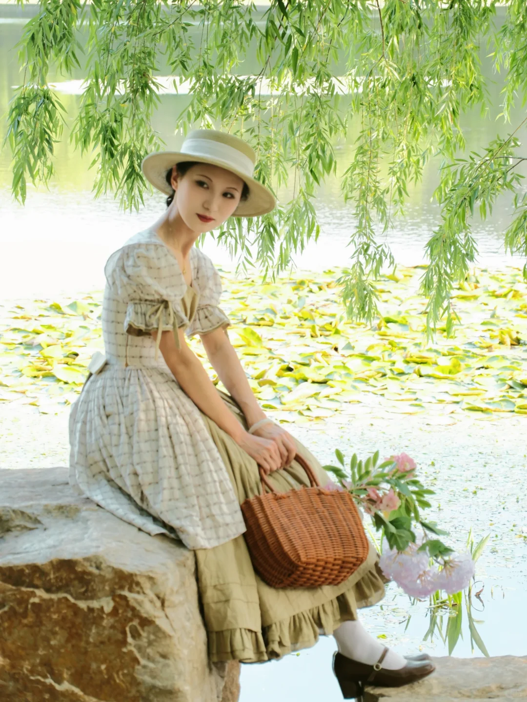 Vintage Light Green Puff Sleeve Fitted Waist Princess Flared Skirt Prom & Evening Party Dress gh8496