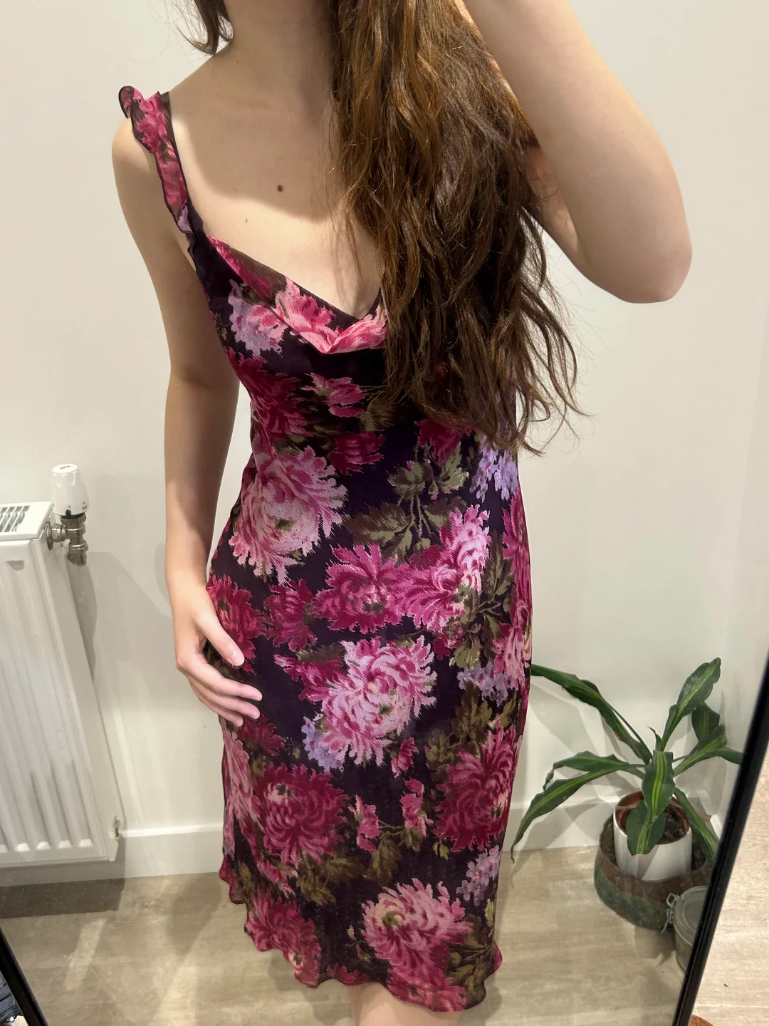Magenta Vintage Print Purple Spaghetti Strap Fitted Waist Slim Sexy Prom Gown, Evening Party Dress gh8451
