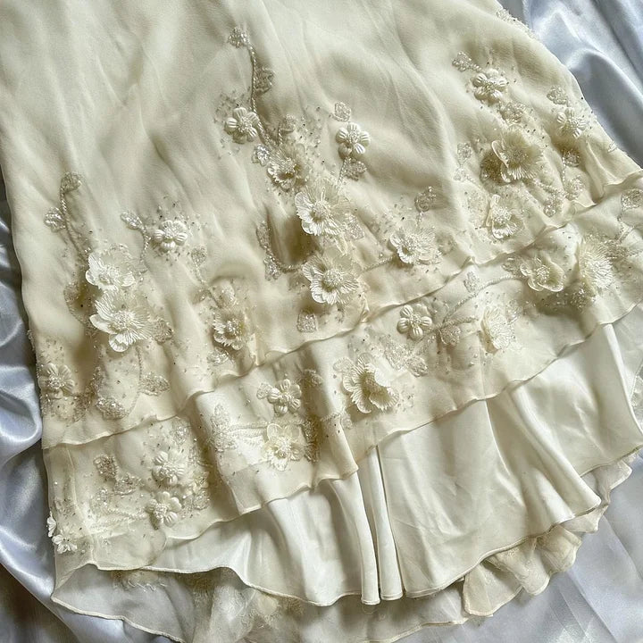 Elfenbein Luxus Wunderschöne Mode Exquisite blumen Perlen Lange Chiffon Elegante Ballkleid Abendkleid Party Kleid gh3287