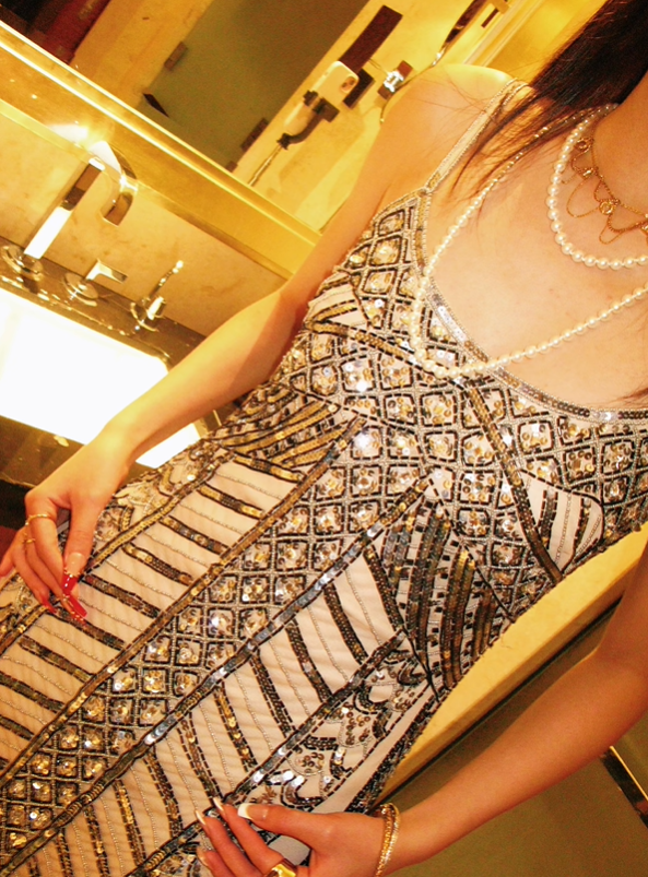 Silver Vintage Sequin Spaghetti Strap Luxury Prom & Evening Party Dress gh8393