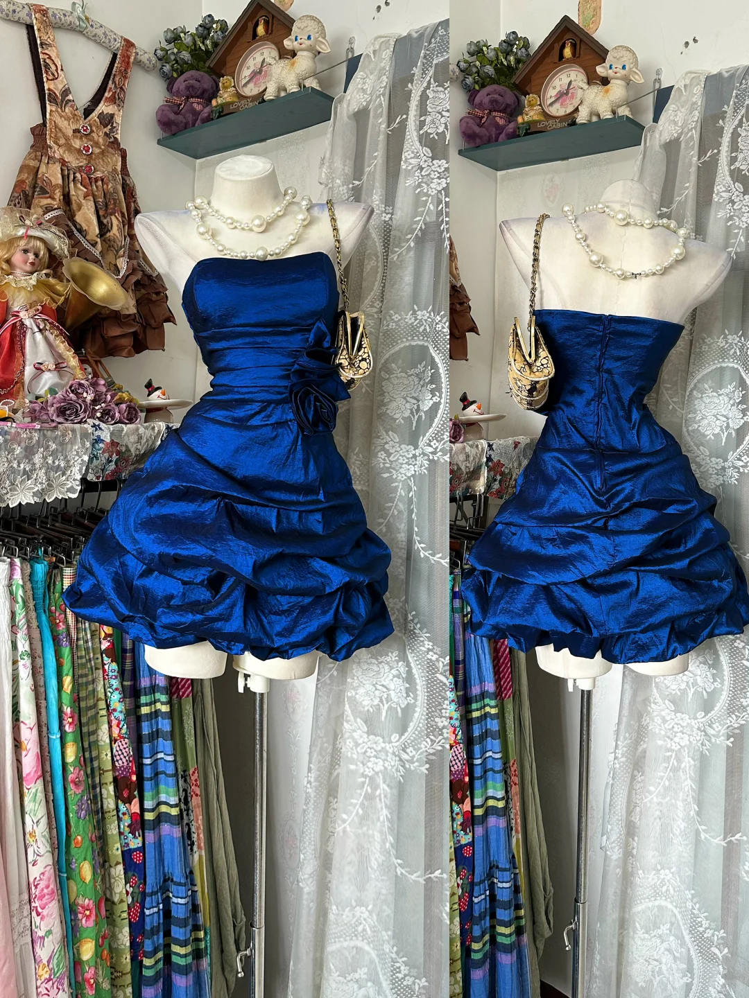 Luxury Vintage Royal Blue Strapless Fitted Waist Prom & Evening Party Dress gh8480