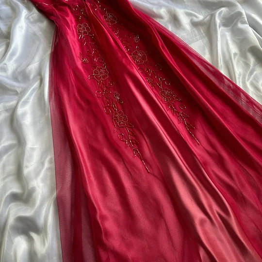 Rot glänzend exquisite elegante Perlen Mode Riemen lange Chiffon Ballkleid, Abendkleid, Partykleid gh3516