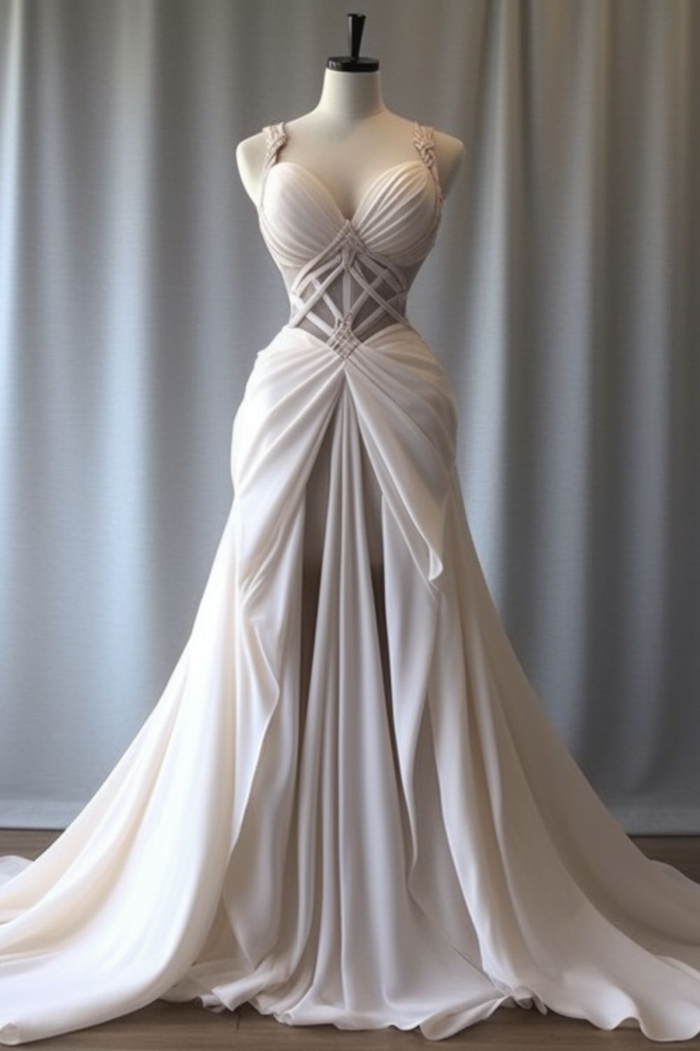 Elfenbein Elegante Mode Lange Satin Ballkleid Brautkleid gh4957
