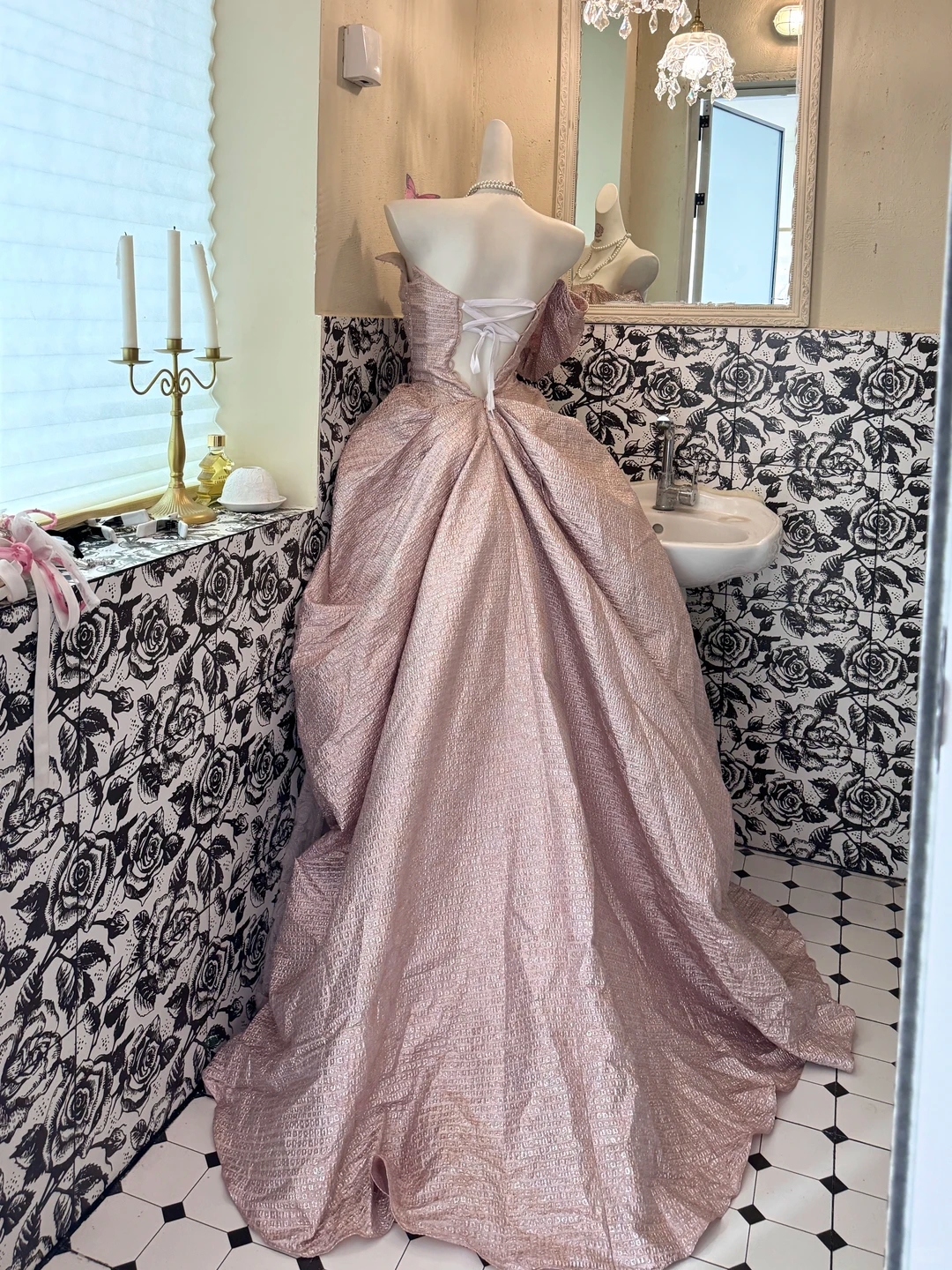 Light Pink Designer Neckline Waist-Cinched Fitted Puffy Long Tiered Vintage Romantic Dress, Wedding Gown gh7536