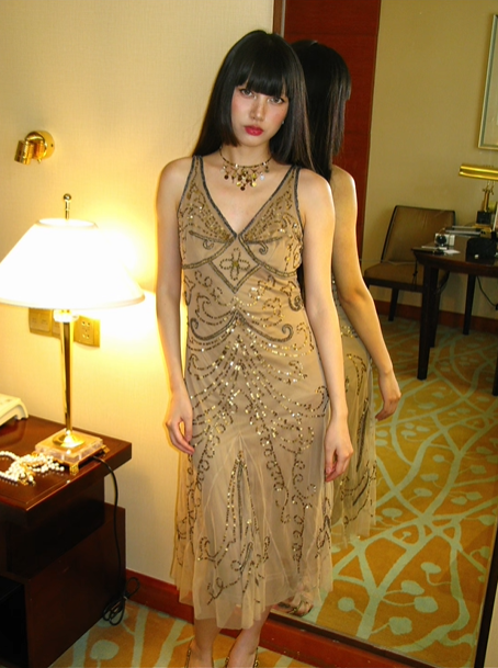 Light Brown V-Neck Fitted Waist Sequin Vintage Exquisite Prom Gown, Evening Party Dress gh8367