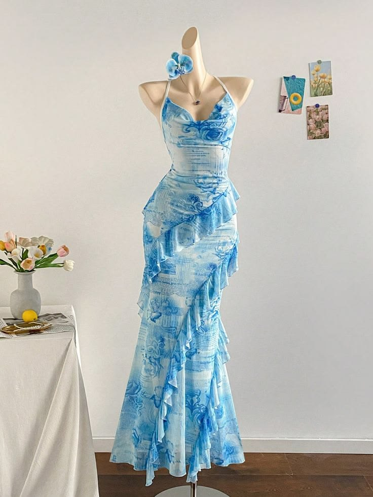 Pink Printed Spaghetti Straps Waist-Cinched Fitted Bodycon Sexy Evening Dress, Fairy Gown, Romantic Gown gh7438