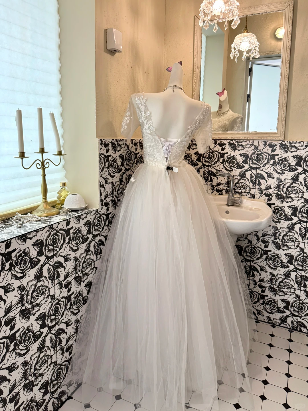 Ivory Embroidered Sequin Waist-Cinched Classic Elegant Full Flared Romantic Dress, Wedding Gown gh7530