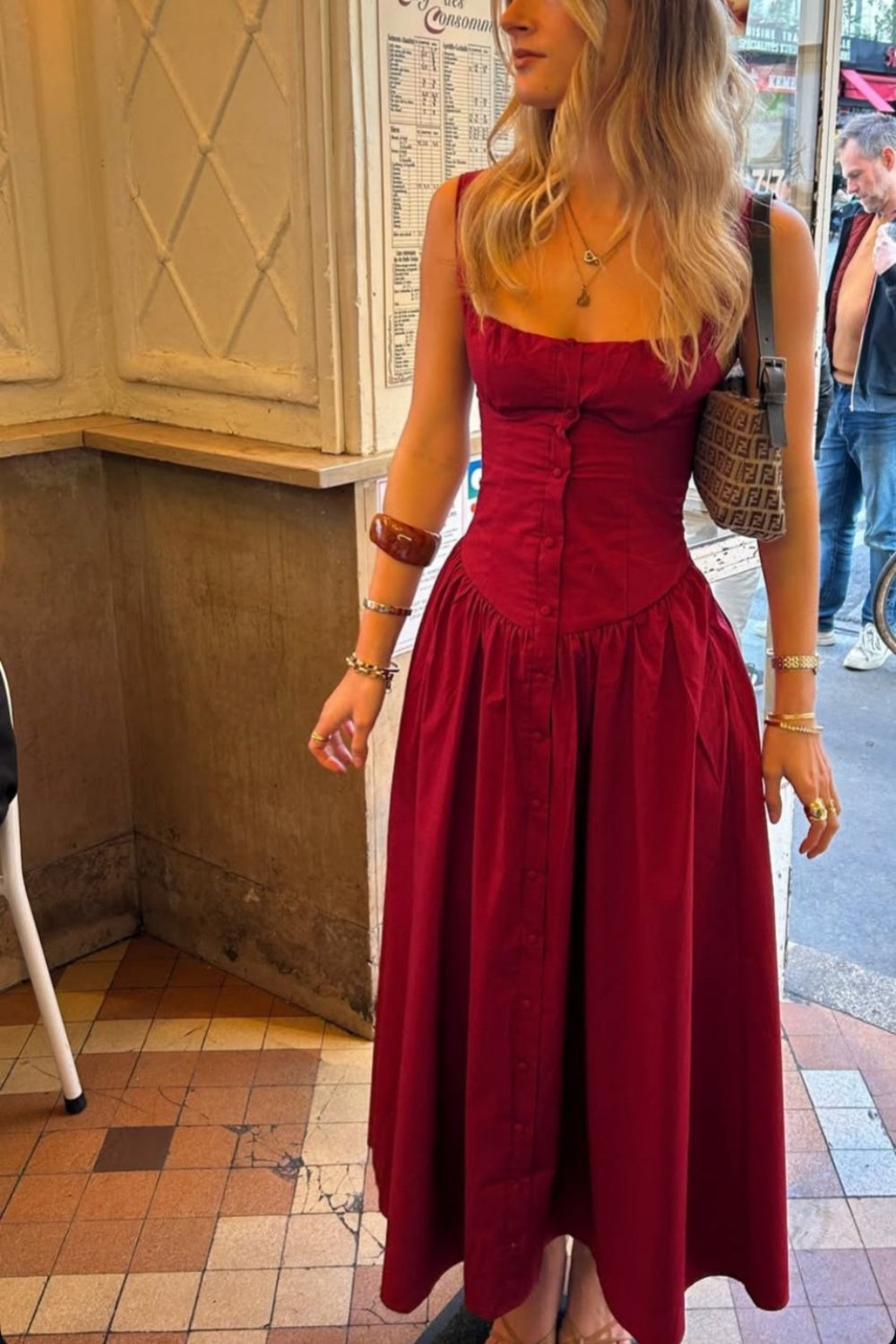 girlhomeshops - Robe longue en mousseline bordeaux gh6144