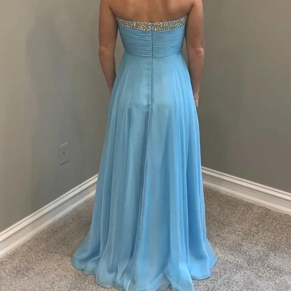 Blaues elegantes, charmantes Vintage-Kleid mit Perlen und langen Pailletten aus Tüll, Ballkleid, Abendkleid, Partykleid, Brautjungfernkleid gh3455