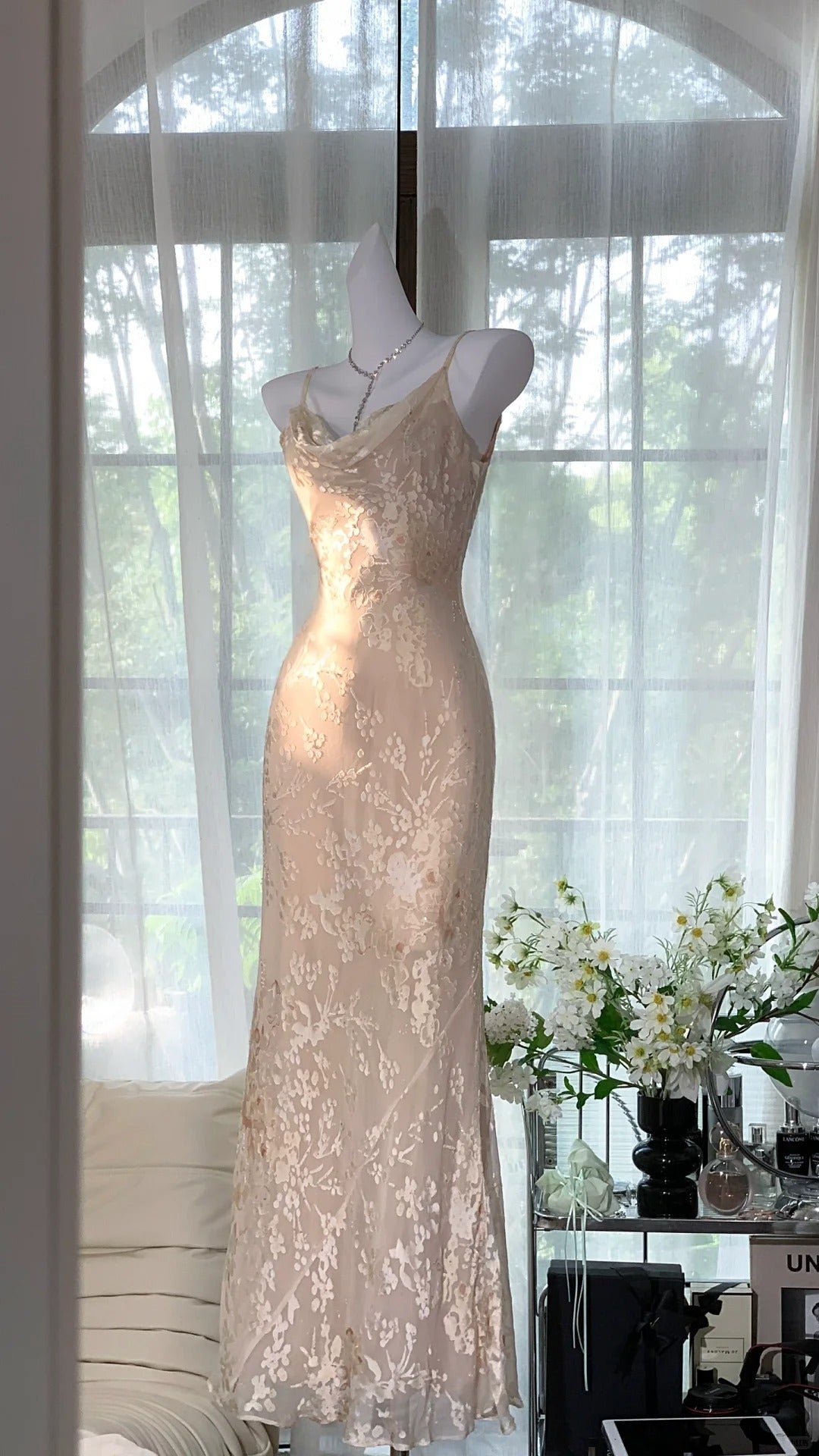 Rosa geblümtes Ballkleid, langes Chiffon-Date-Kleid, Abendkleid, Geburtstagskleid, Hochzeitskleid, Stil, Kernästhetik, gh4530