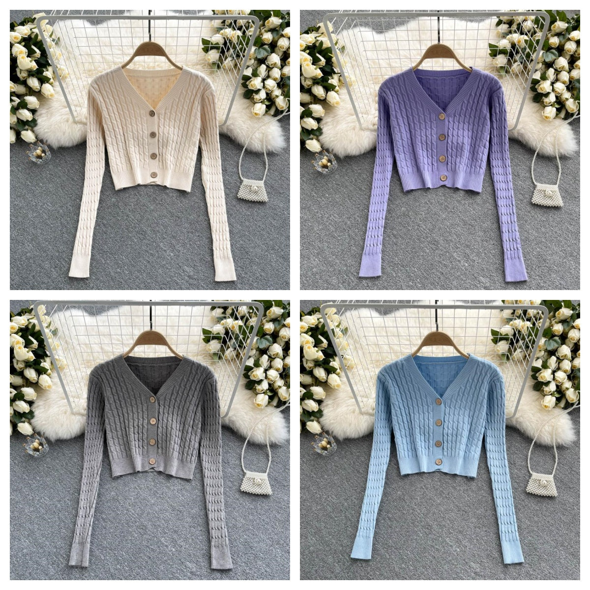 Cardigan tricoté, manteau de style occidental, manteau pull col V femme 1610