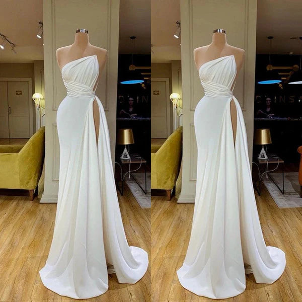 robes de soirée blanches simples longues pas cher élégantes modestes sirène sexy formelle fête robes de bal gh2187