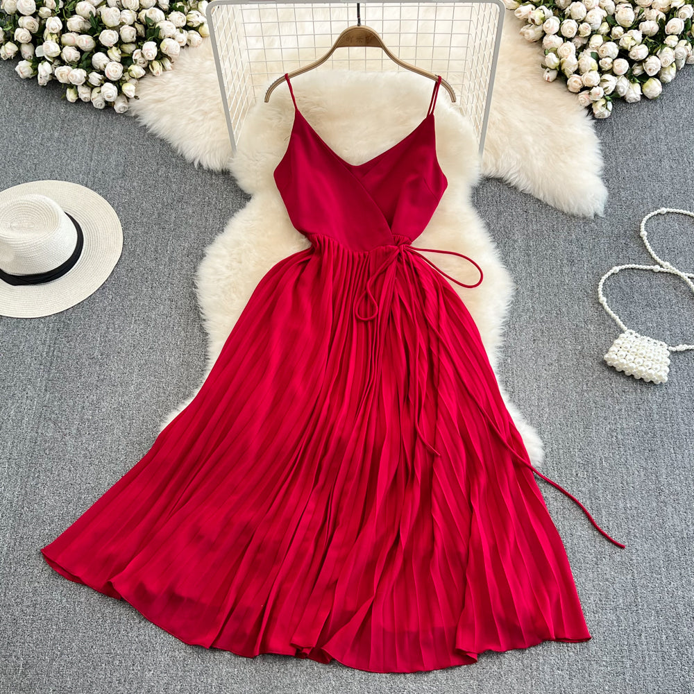 Jupe de plage style faux bord sexy dos nu grande robe plissée 11107