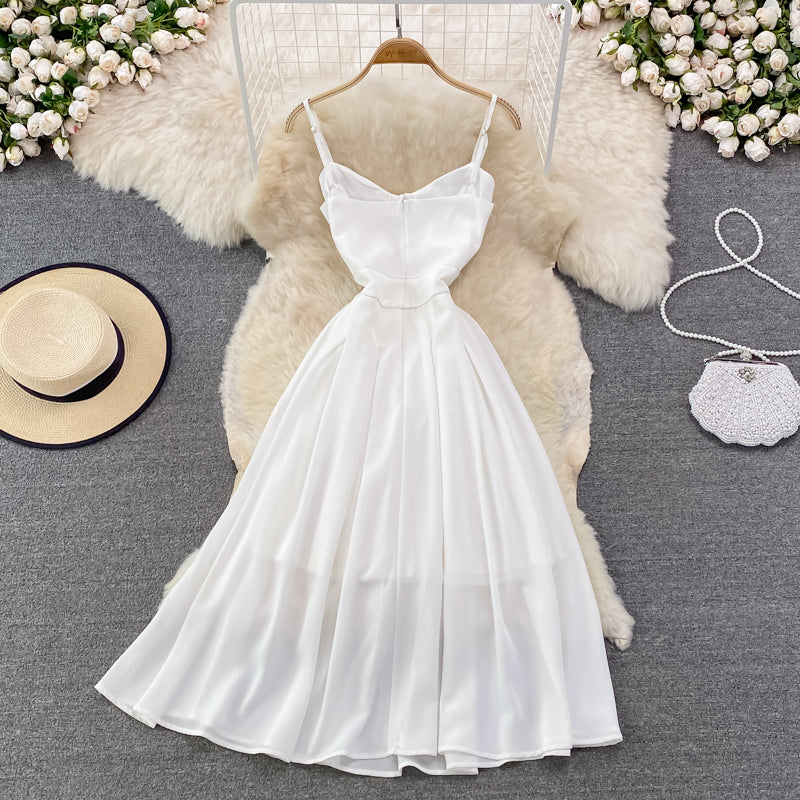 White Chiffon A Line Short Dress Fashion Dress 10896
