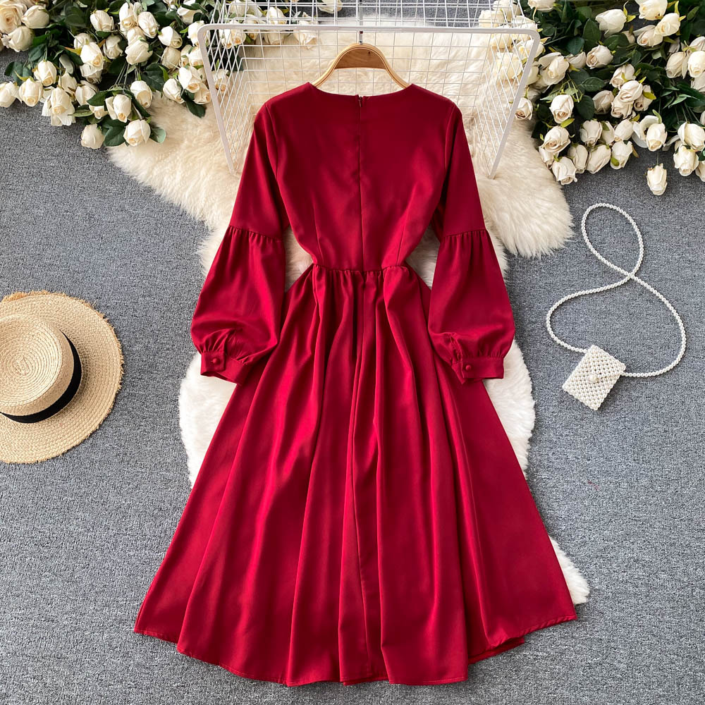 Cute V Neck Long Sleeve Dress A Line Fashion Dress 10858