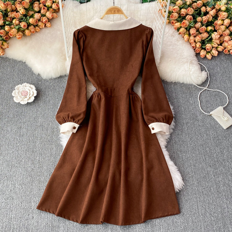 Sweet Corduroy Long Sleeve Dress Fashion Dress 10853