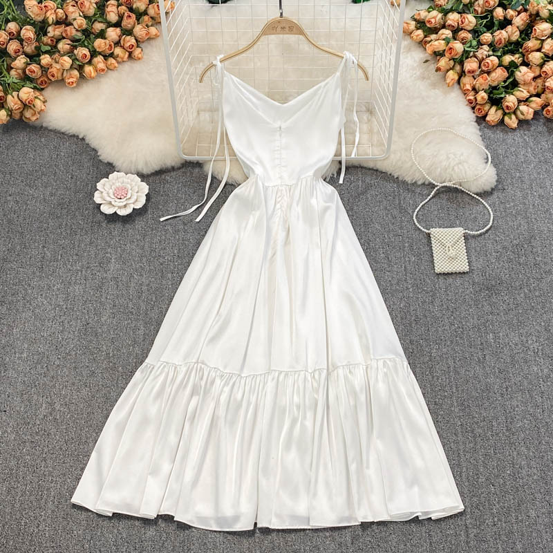 Simple V Neck Short White Dress Fashion Girls Dress 10802