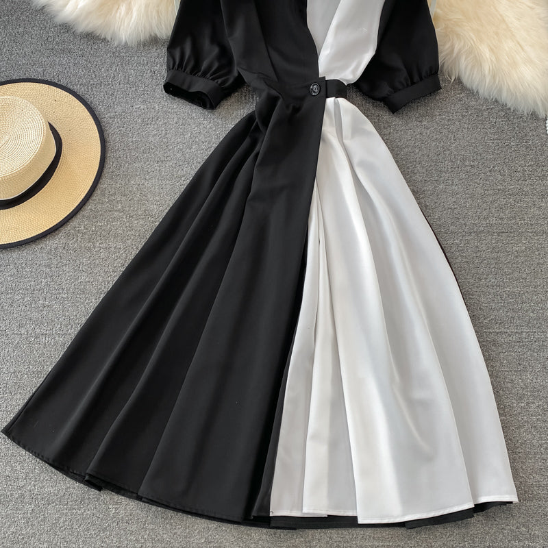 Chic Contrast Color Short-Sleeved Dress 10769
