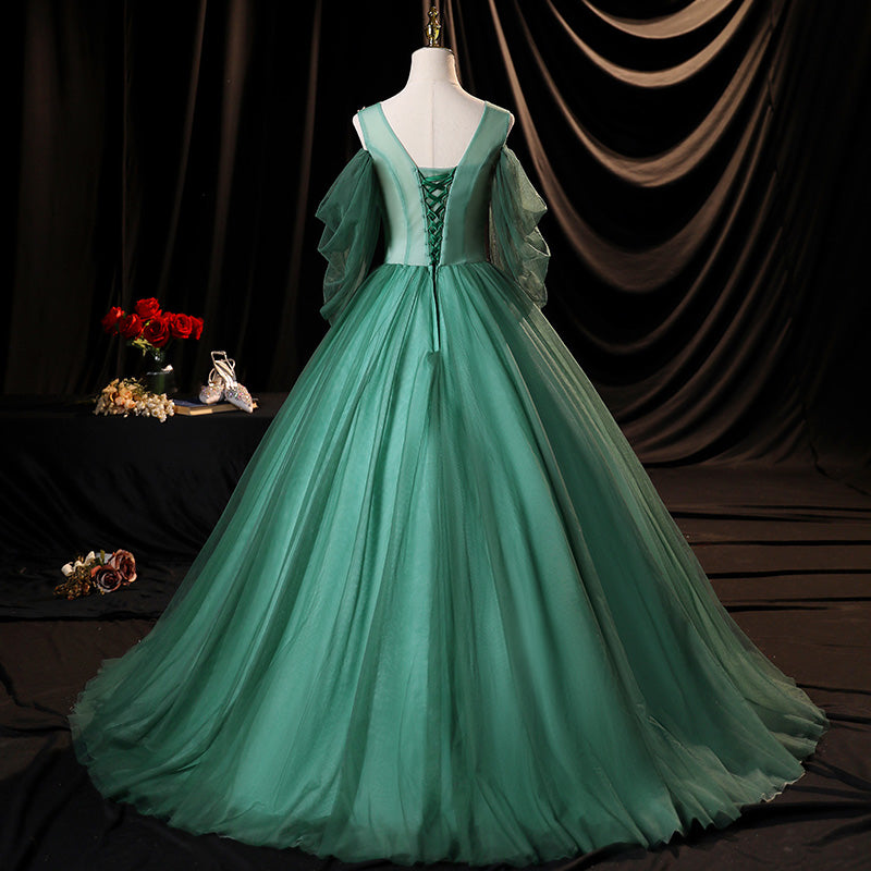 Green tulle long A line prom dress green evening dress 10635