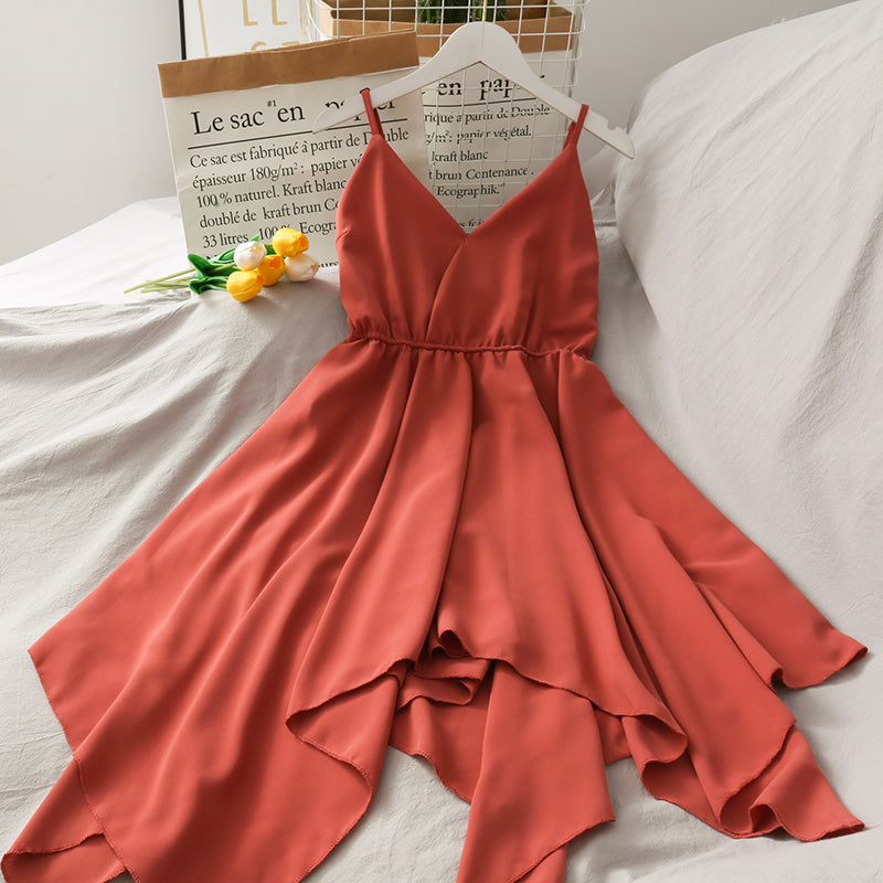 Cute V Neck Irregular Short Dress A Line Fashion Dress 10675