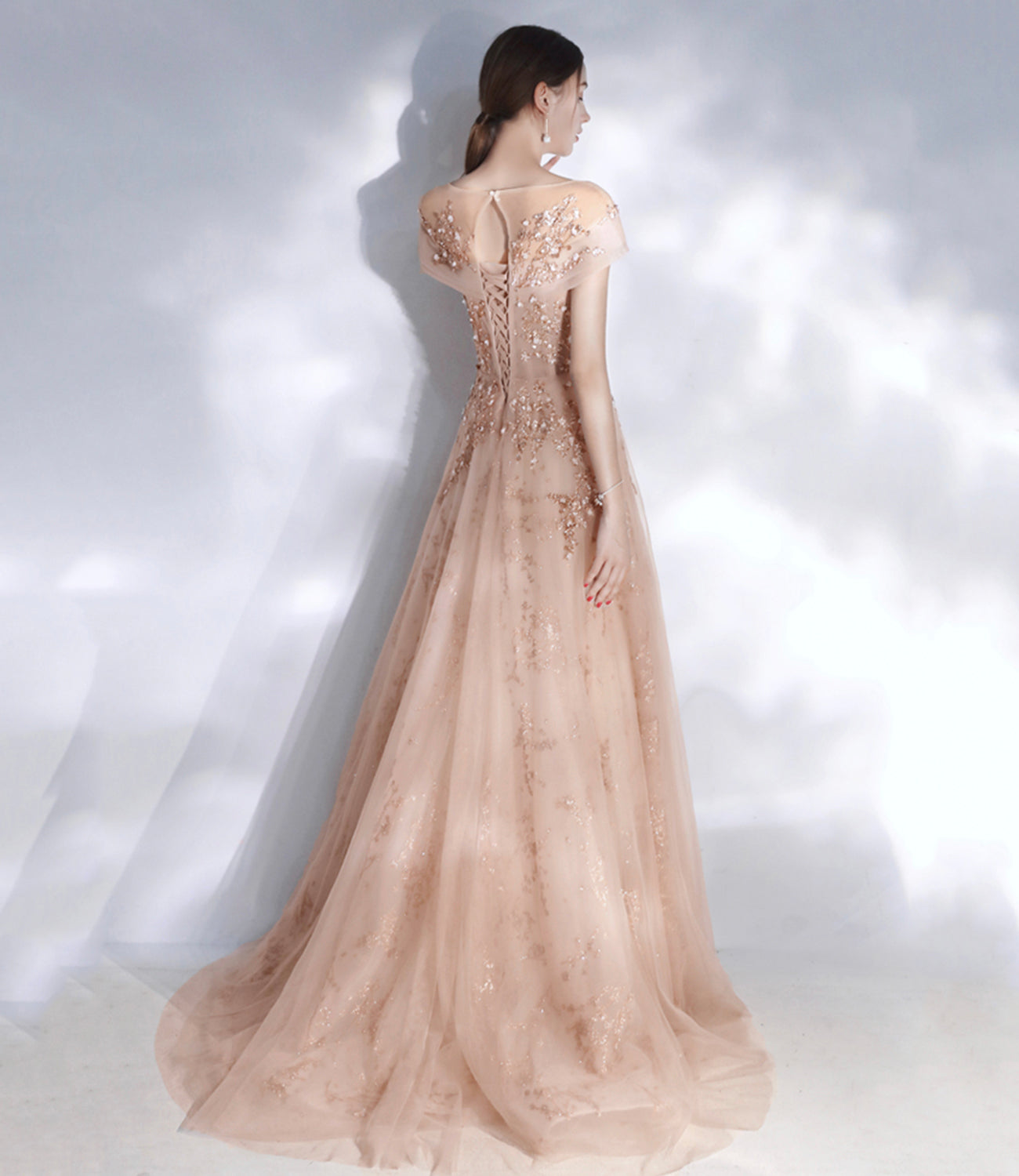 Stylish tulle sequins long prom dress evening dresses 10469