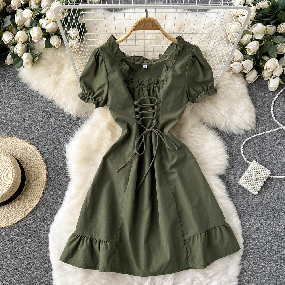 Cute A Line Lace Up Dress Fashion Girl Dress 10664
