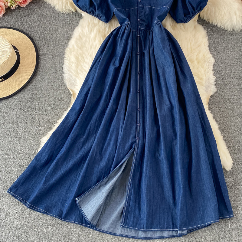 Simple V Neckline Denim Dress A Line Fashion Dress 10836