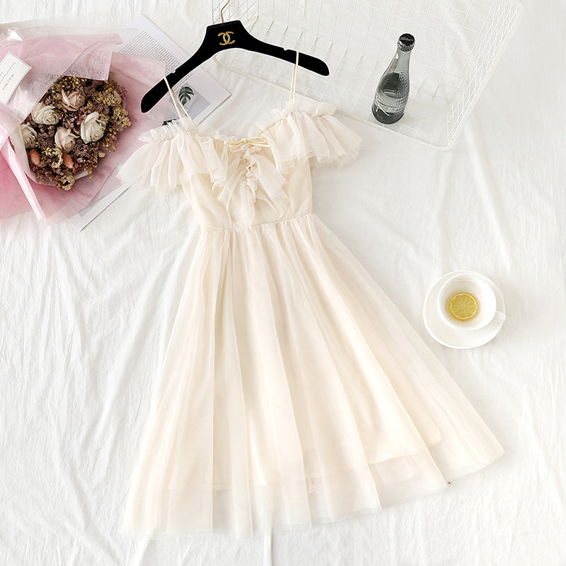 Xiaozhong Platycodon skirt Xiaoxian gauze Ruffle suspender skirt 4330