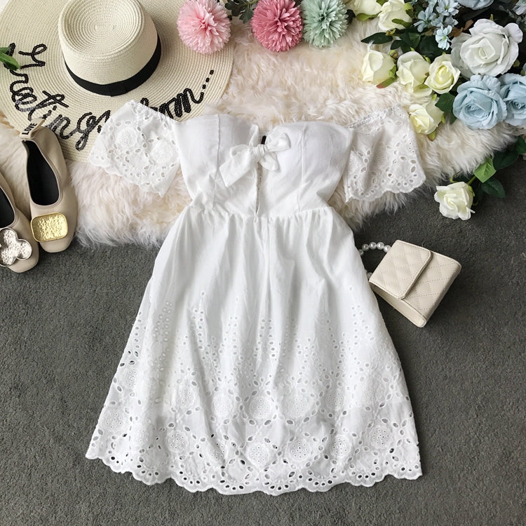 Robe unie à épaules dénudées et dos nu brodée, sans bretelles, taille haute, 3726