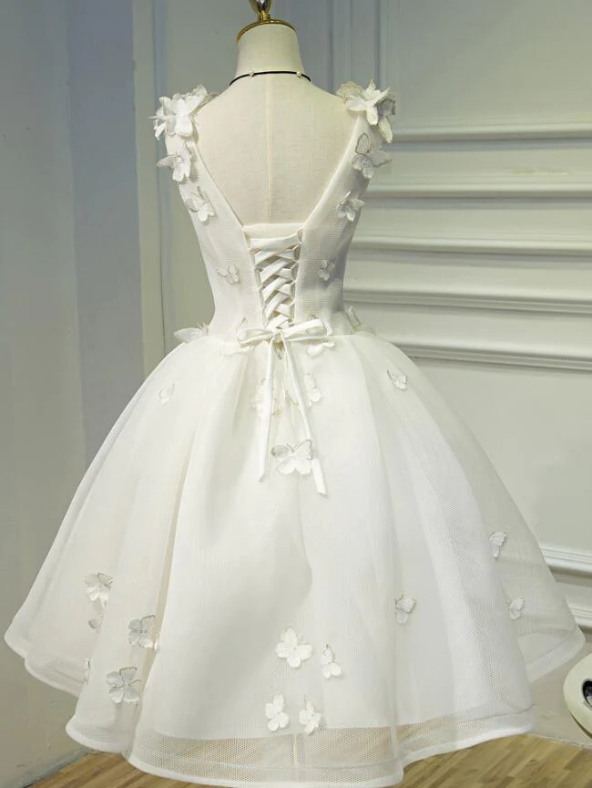 Reizendes weißes kurzes Abschlussfeier-Kleid, Abschlussball-Kleider gh377