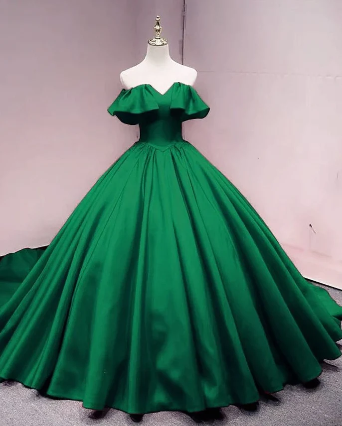 Grüner Schatz aus Satin, schulterfrei, Ballkleid, langes süßes 16-Kleid, grünes Quinceanera-Kleid gh66