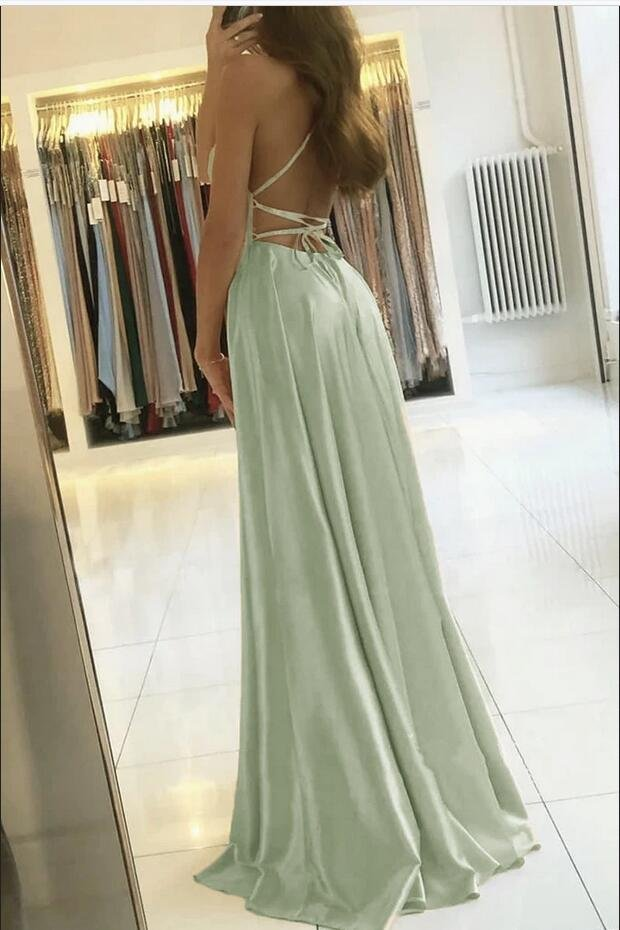 Spaghetti-Straps Prom Dress With Slit gh693