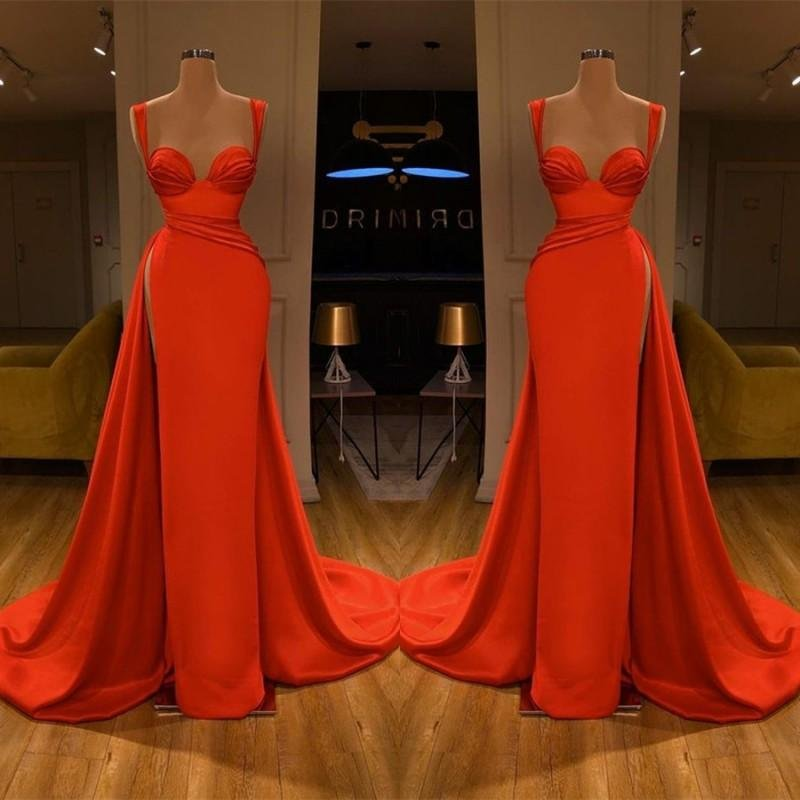 Robe de bal longue fendue rouge style sirène gh707