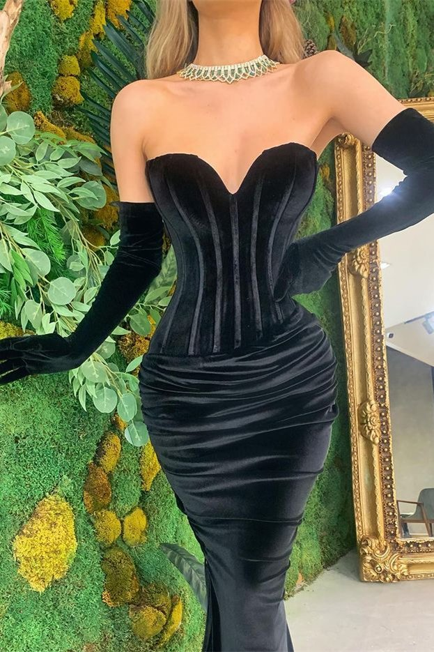 Black Sweetheart Mermaid Prom Dress Velvet gh681