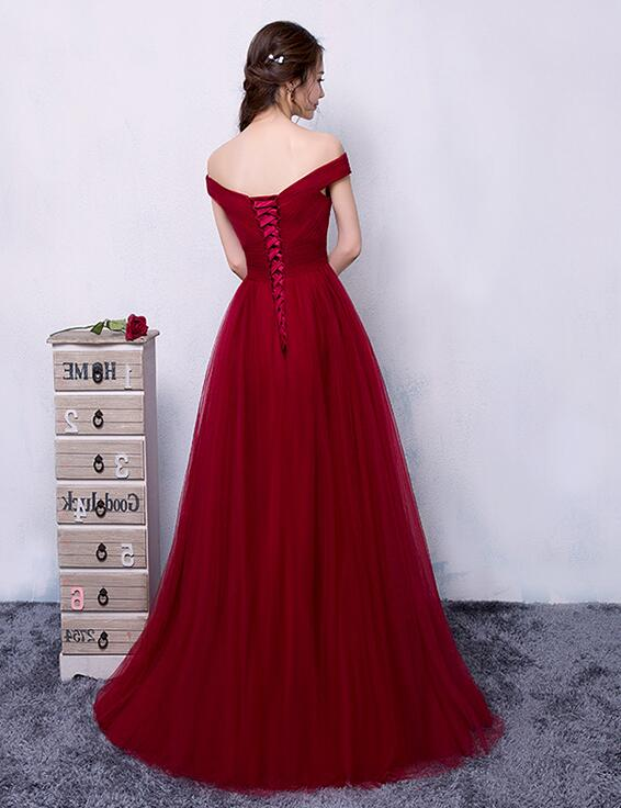 Dunkelrotes langes A-Linien-Abschlussballkleid aus Tüll, wunderschönes Abschlussballkleid gh441