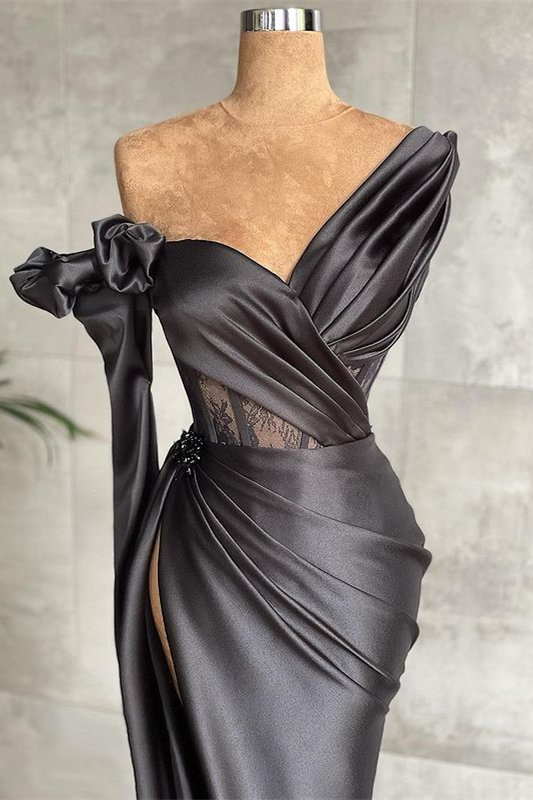 Robe de bal sirène noire à manches longues gh675