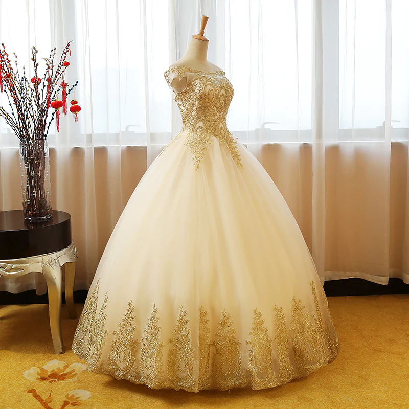 Belle robe de soirée longue couleur champagne avec appliques dorées, robes Sweet 16 gh354