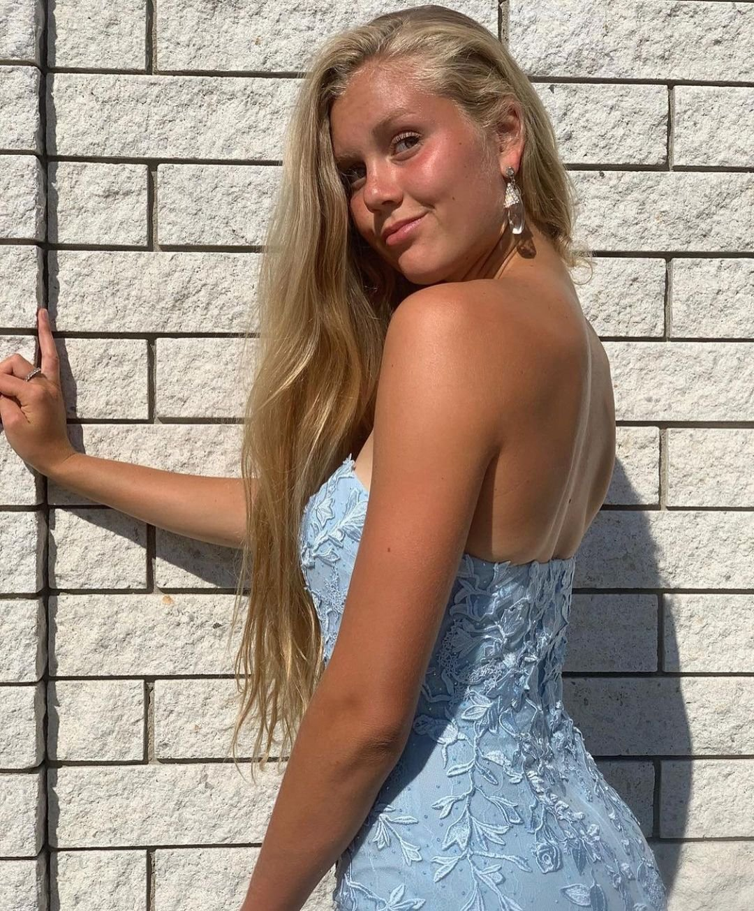Robe de bal sirène bleu ciel avec fente gh694