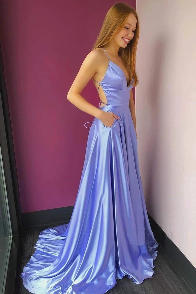 Spaghetti-Träger Split Ballkleid lang gh698