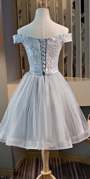 Süßes, schulterfreies, knielanges Partykleid aus Spitze und Tüll, Heimkehrkleid gh442