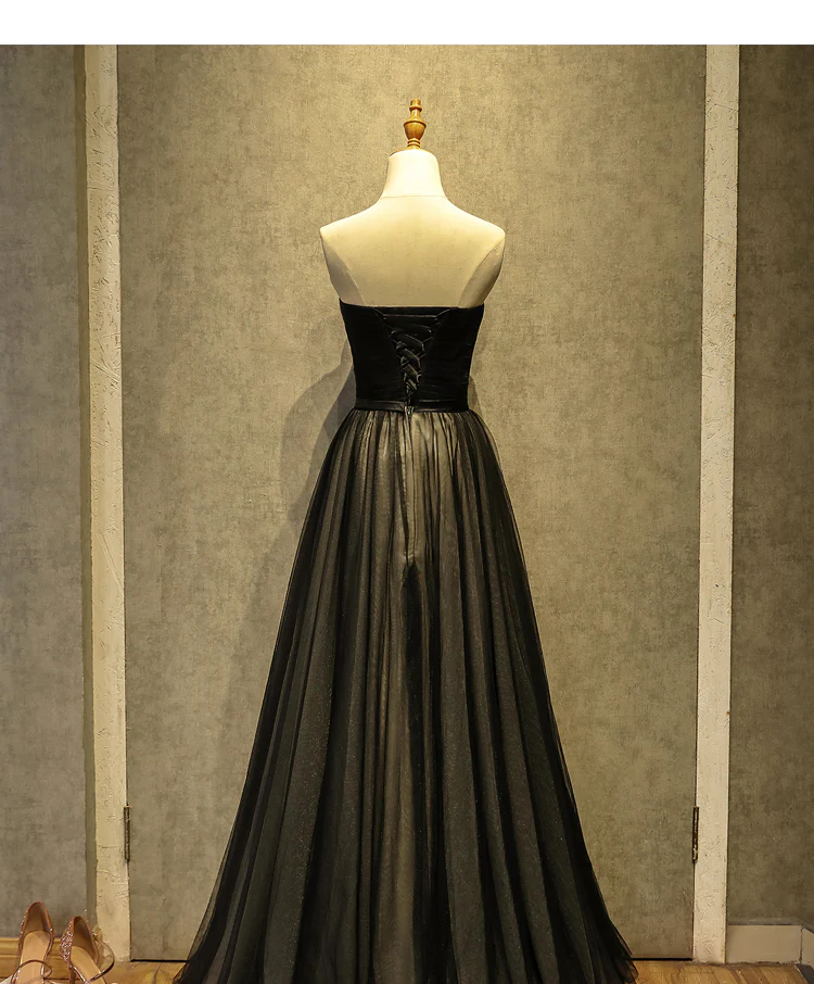 Simple Black Sweetheart A-Line Long Tulle Party Dress, Black Evening Gown gh173