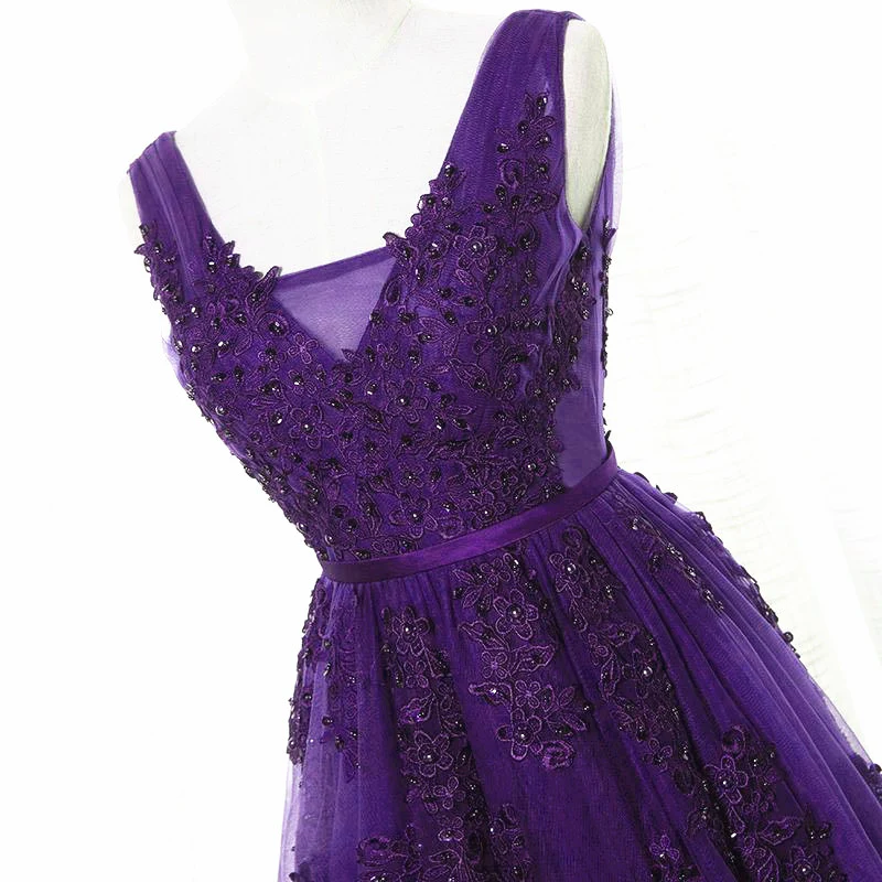 Belle robe de soirée trapèze en tulle violet, longue robe de demoiselle d'honneur gh305
