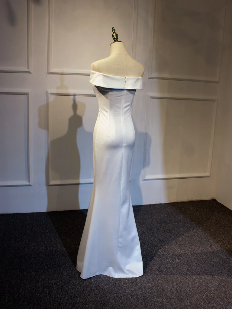 Robe de soirée sirène blanche élégante à épaules dénudées et fente, robe de soirée blanche gh407