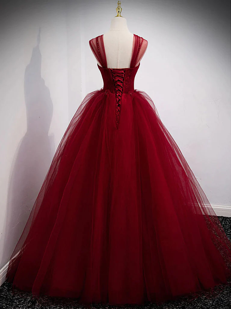Wunderschönes weinrotes Tüll-Ballkleid-langes Abschlussball-Kleid-formelles Kleid, Burgunder-Bonbon-16-Kleider gh14