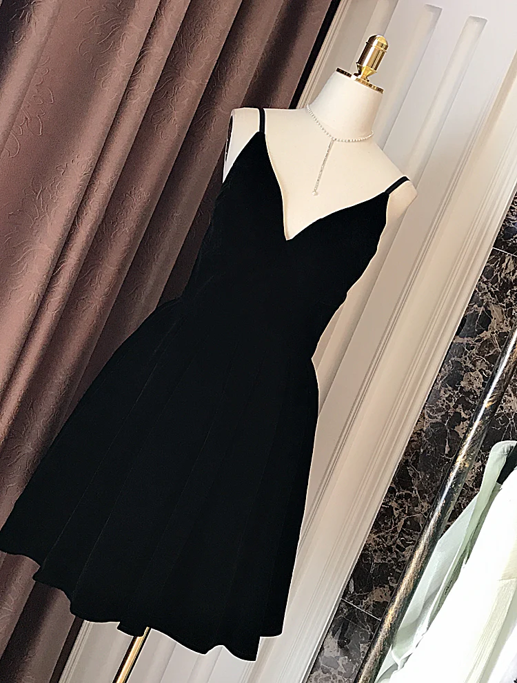 Robe de soirée courte en velours rouge vin avec dos en V, robe de bal courte rouge foncé gh63