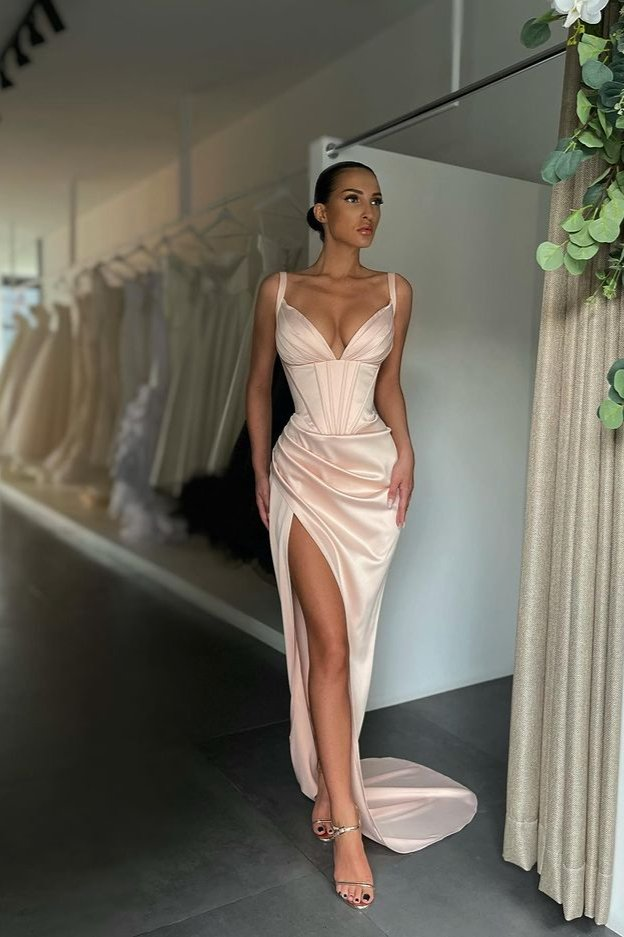 Ärmelloses Ballkleid mit V-Ausschnitt, geteilt, gh645