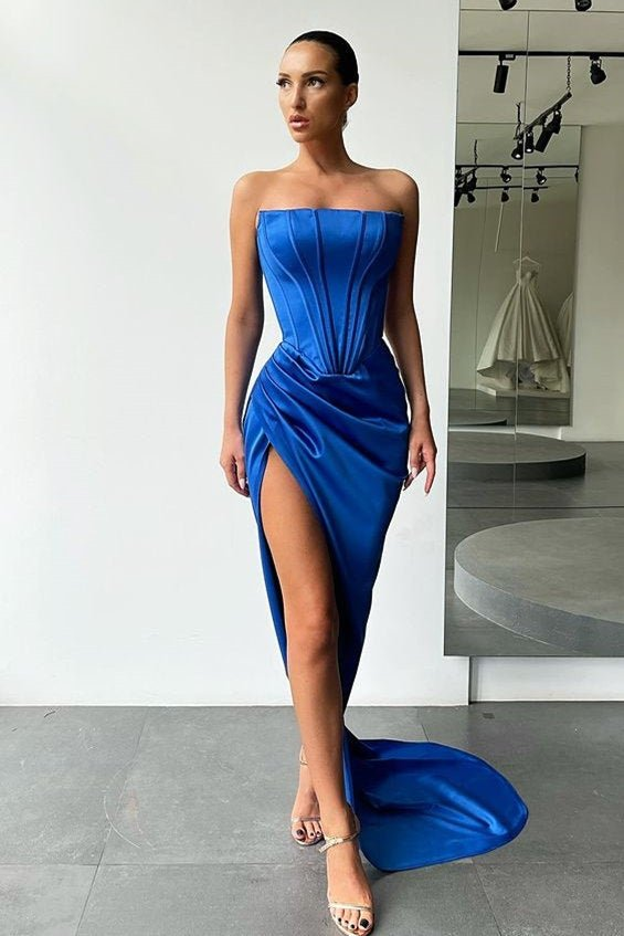 Robe de soirée longue sans bretelles fendue gh616