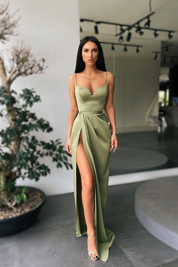 Robe de bal sirène à bretelles spaghetti fendue gh691