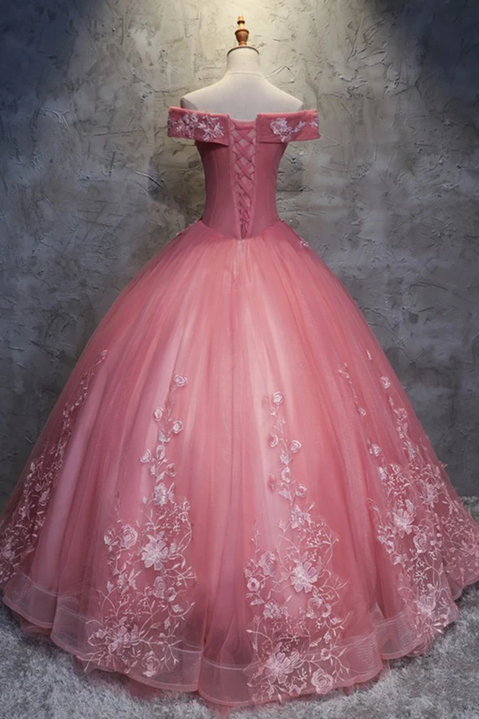 Off The Shoulder Long Ball Gown Lace Princess Prom Dresses Quinceanera Dresses gh927